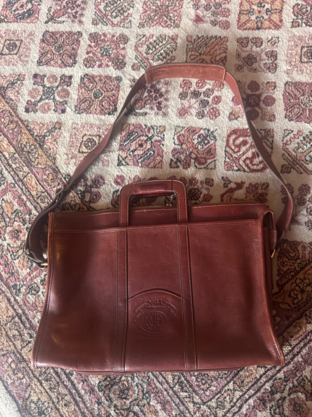 Ghurka Chestnut Leather Briefcase with Shoulder Strap - Picture 2 of 3